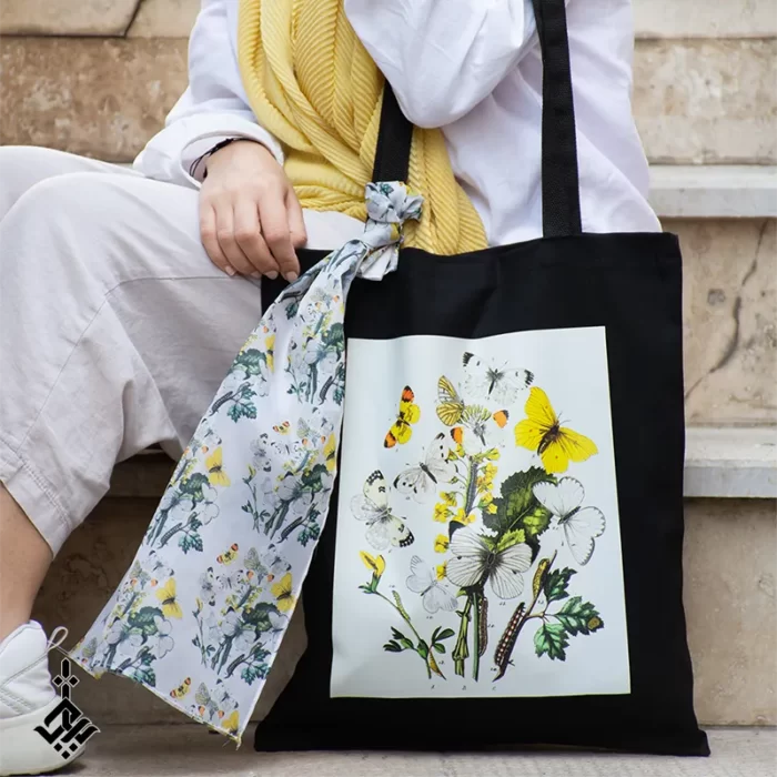butterfly 04 black scarfy tote bag